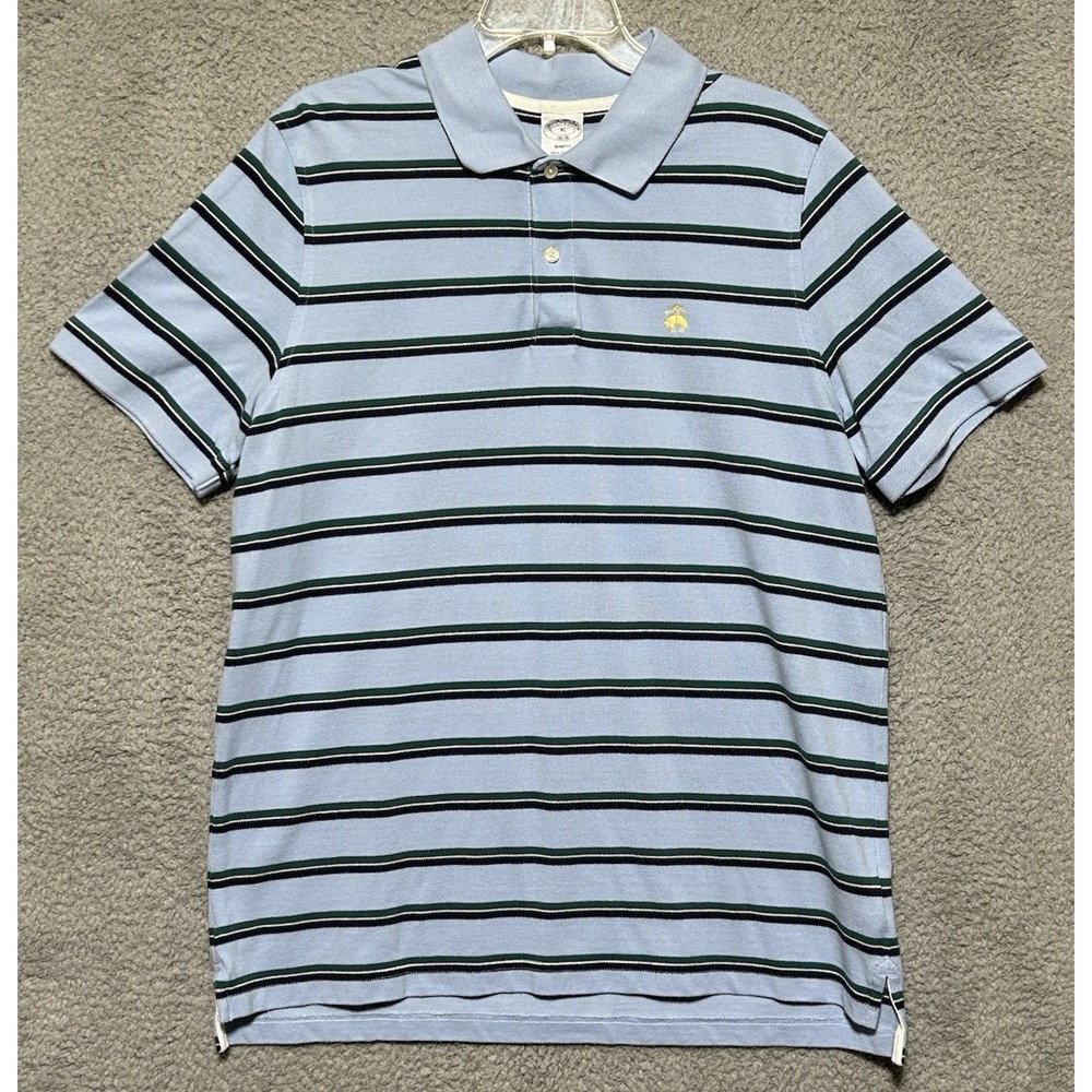 Brooks Brothers Polo Shirt Mens Size XL Slim‎ Blue Green Black Striped Knit